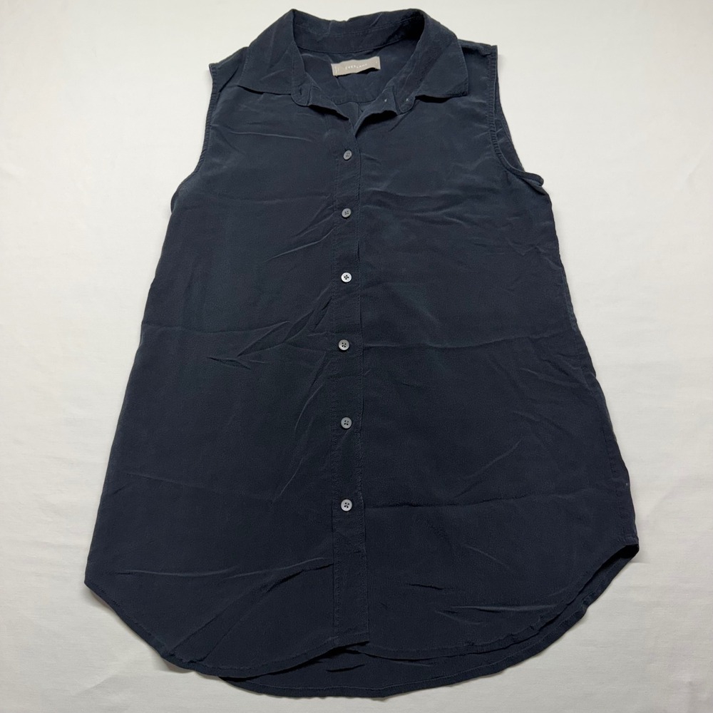 Everlane 100% Silk Sleeveless Button Down Blouse 4 Black Womens Minimalist Top